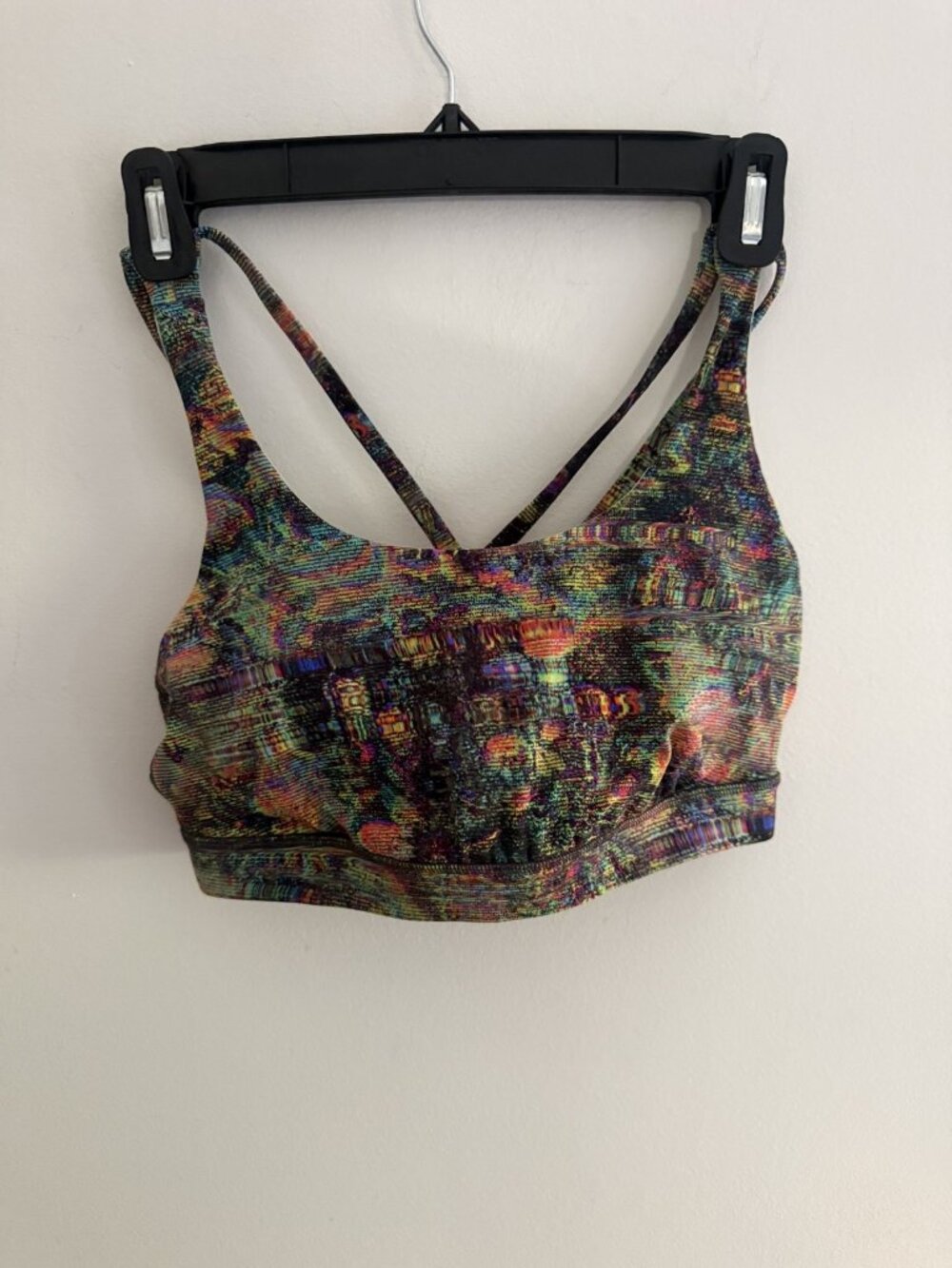 Lululemon Strappy Sports Bra Size S/M – Multicolor Glitch Print, Crisscross Back